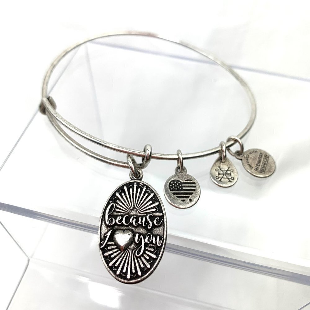 Alex and Ani Because I love You Charm Bracelet - Silver Expands 2"- 3.5"